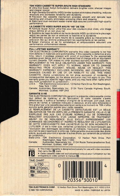 1985 betamax case hg hs l750 north_america ntsc rear scan tape tdk // 2258x3682 // 8.0MB