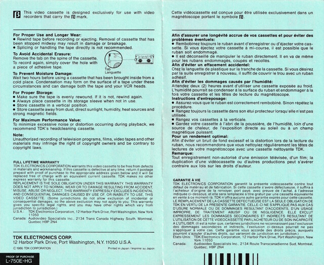 betamax ehg l750 north_america ntsc rear scan sticker tdk // 4325x3532 // 7.8MB