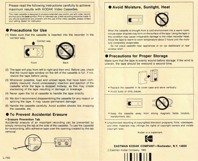1983 betamax kodak l750 north_america ntsc rear scan sticker // 4334x3519 // 11MB