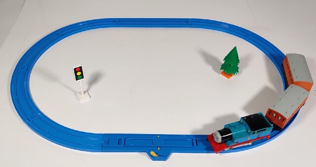 1997 accessory annie bor_starter_set clarabel north_america passenger_car power_car rail set signal thomas thomas_battery_operated_railway thomas_the_tank_engine tomy toy train tree // 1307x692 // 223KB